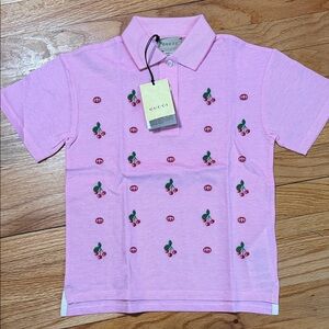 Gucci Kids Cherry Print Pink Polo
